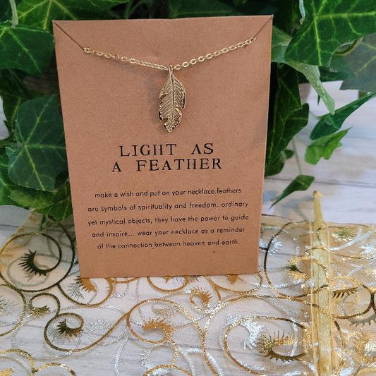 Feather Charm - Light as a Feather Inspirational Card & Necklace - Momma's Secret Cupboard